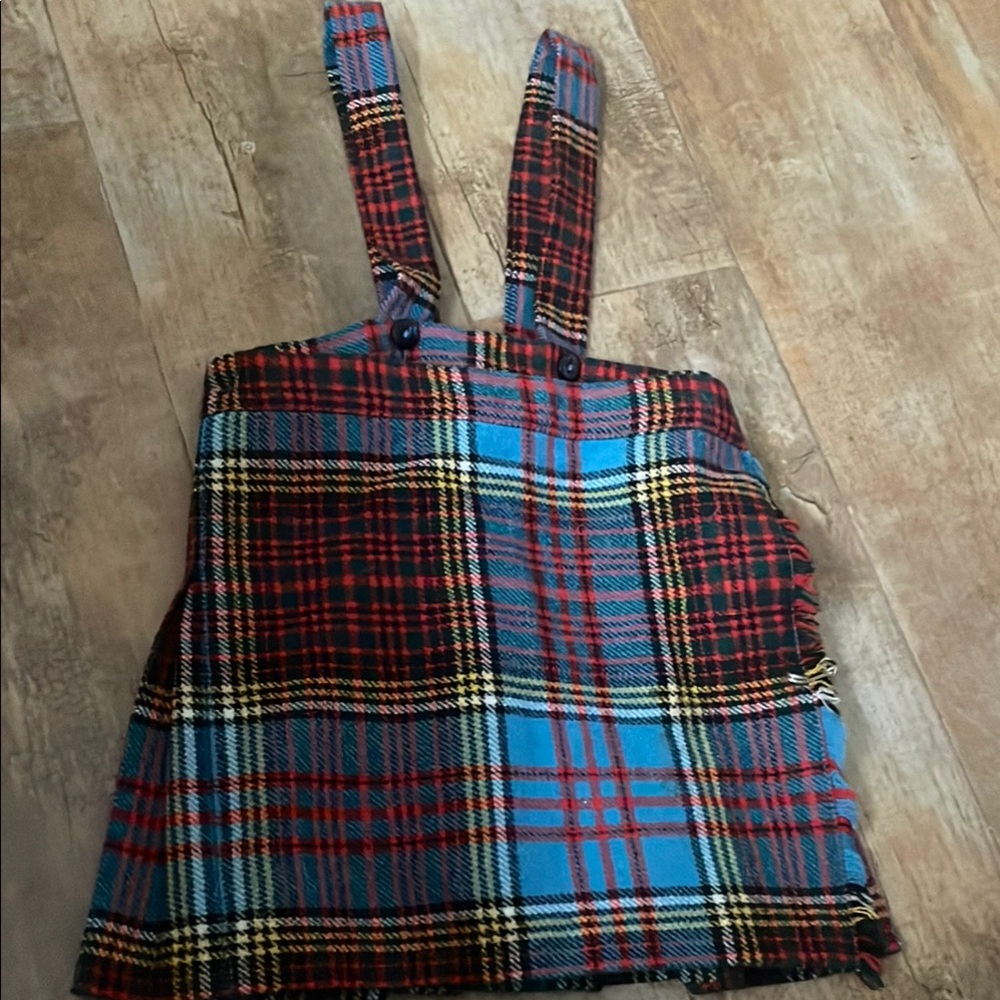 Vintage Wool Plaid Little Girl Wool Pinafore Dress with Straps Made in UK